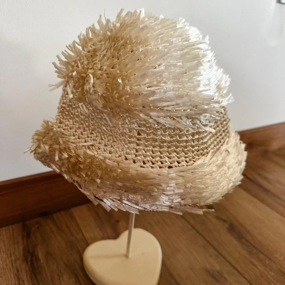 VTG 50's‎ Women's White Cream Straw Woven Hat Summer Wedding